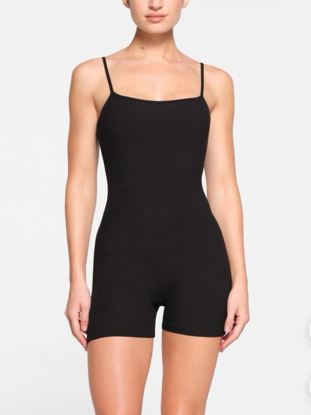 Skims Women's Black Ribbed Playsuit-romper - EUC SMALL Spaghetti strap onesie